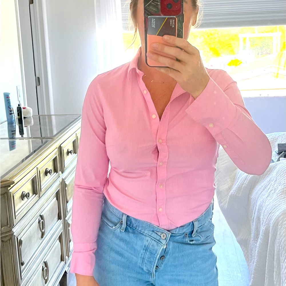 banana republic pink tailored button up collared shirt